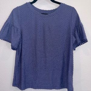 Blue Polka Dot Detailed Short Sleeve Blouse - S